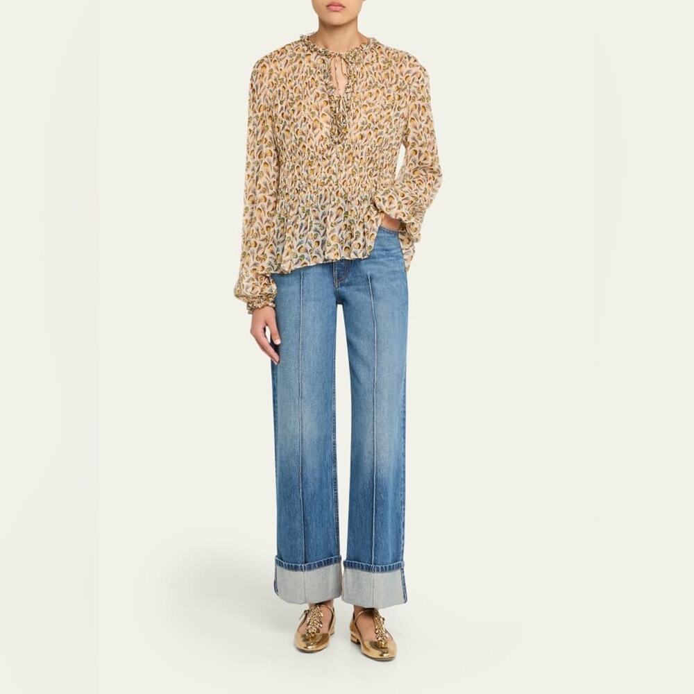 Ulla Johnson Robbie Silk Long Sleeve Front Tie Blouse In Swan 6 - Picture 11 of 12